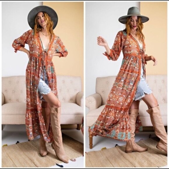 LAST ✌️The GINGER Open Maxi Kimono Duster - Picture 1 of 4